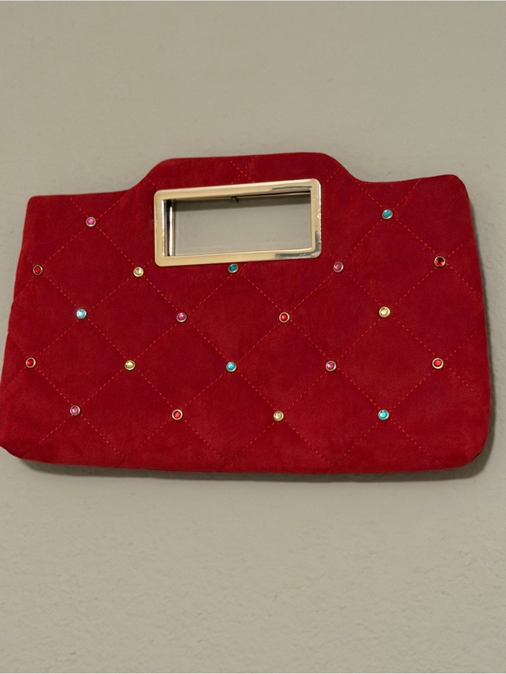 INC International Concepts Red Quilted Rhinestone Handle Clutch